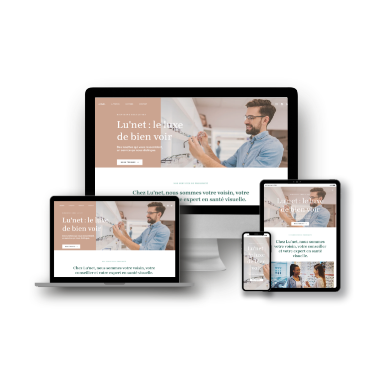 Maquette du site Lu'net sur ordinateur, portable, tablette et smartphone